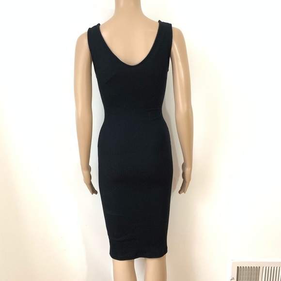 LAST ONE AVAILABLE - New Women Black Gold Ribbed Vneck Bodycon Dress Size Small - Picture 4 of 11